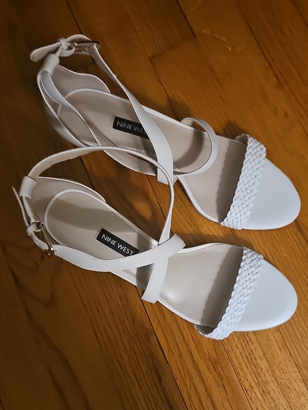Nine West White Braided Strap Ankle Strap Sandals